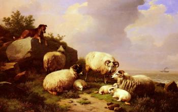 Eugene Joseph Verboeckhoven : Guarding The Flock By The Coast